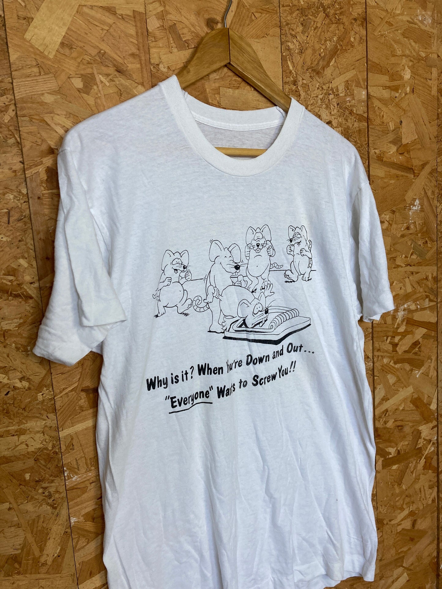 Vintage 80s funny mouse trap slogan graphic white single stitch t-shirt size large