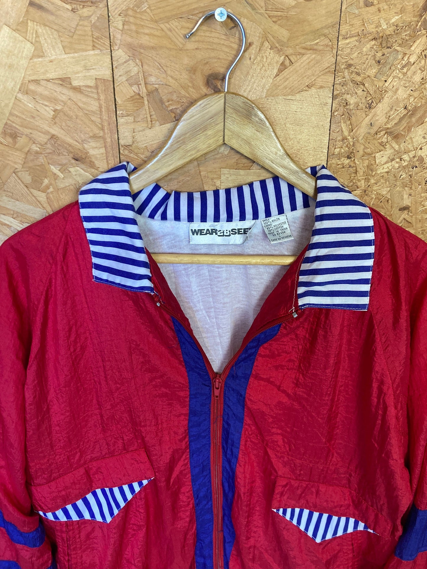 Vintage 90s red blue quirky nautical style shell track jacket windbreaker size large