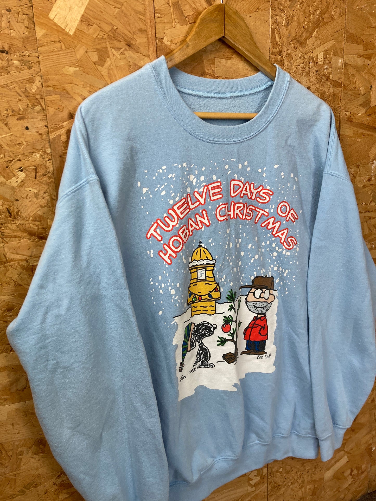 Vintage 90s 12 days of Hoban Christmas quirky USA pastel blue crew neck Xmas sweater oversized XL