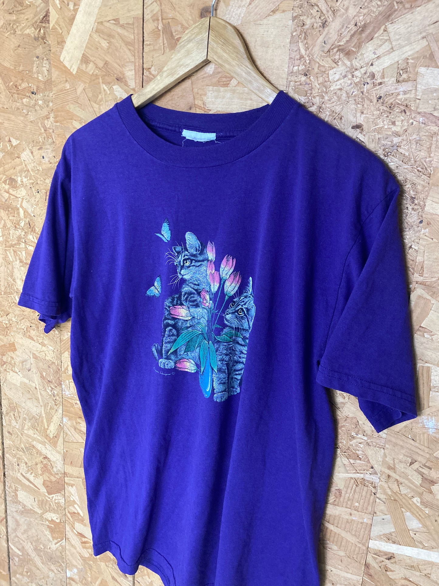 Vintage 90s purple kittens and butterflies USA Souvenir quirky t-shirt size  lar