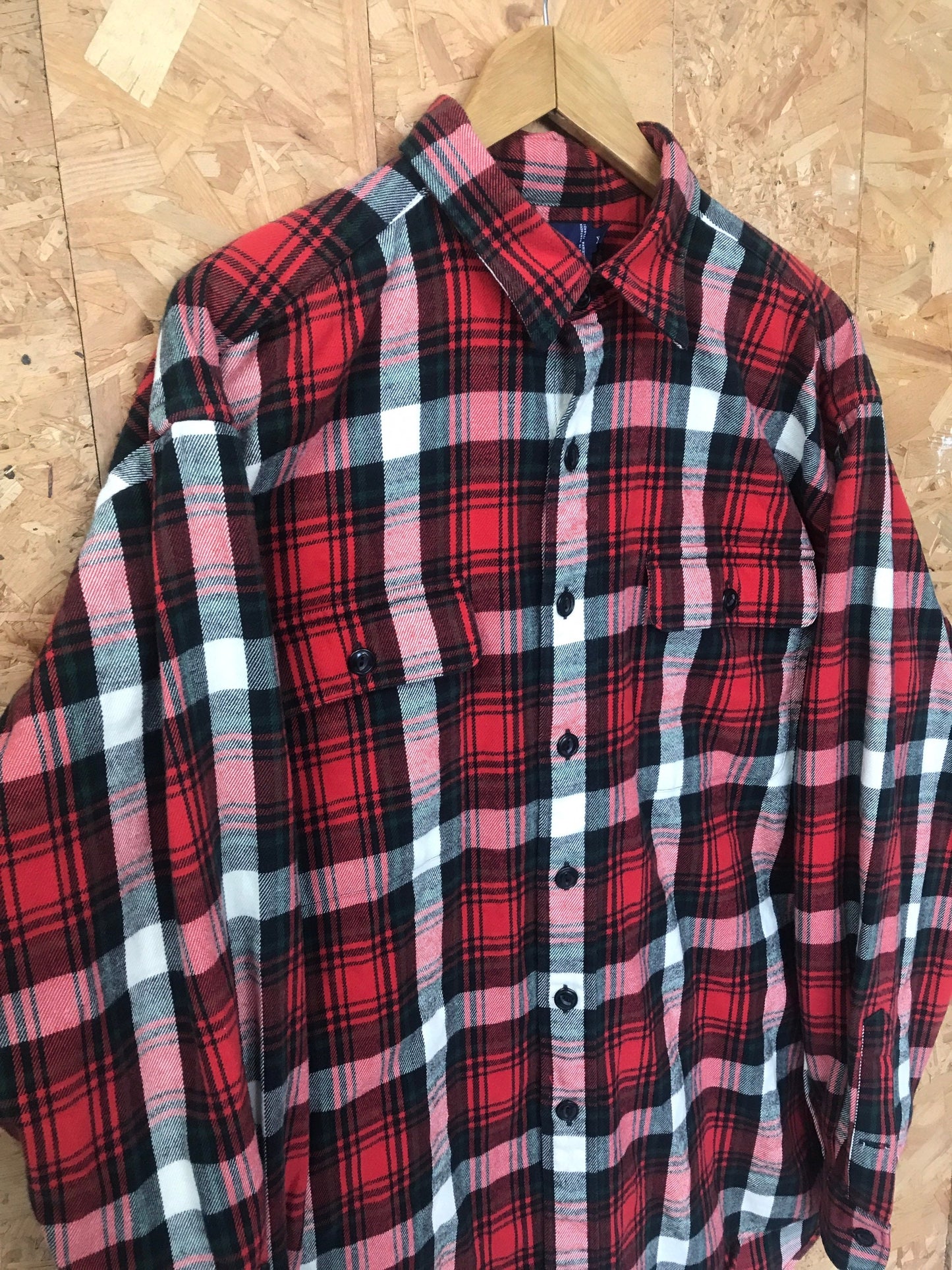 Vintage Y2K red black white check soft brushed wingfield heavy cotton oversized CPO shirt size XL by Ralph Lauren