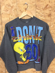 Vintage Looney tunes tweety pie I don’t think so grey crew neck sweater size small