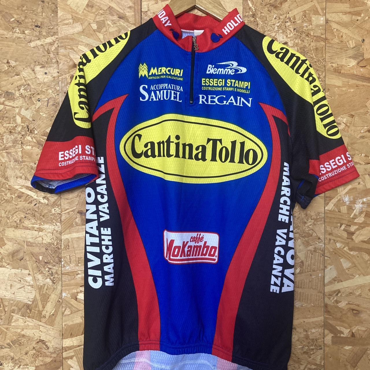 Vintage 90s Italian made Cantina Tollo Vuelta Italia Tour de France retro cycle jersey blue yellow red size XL