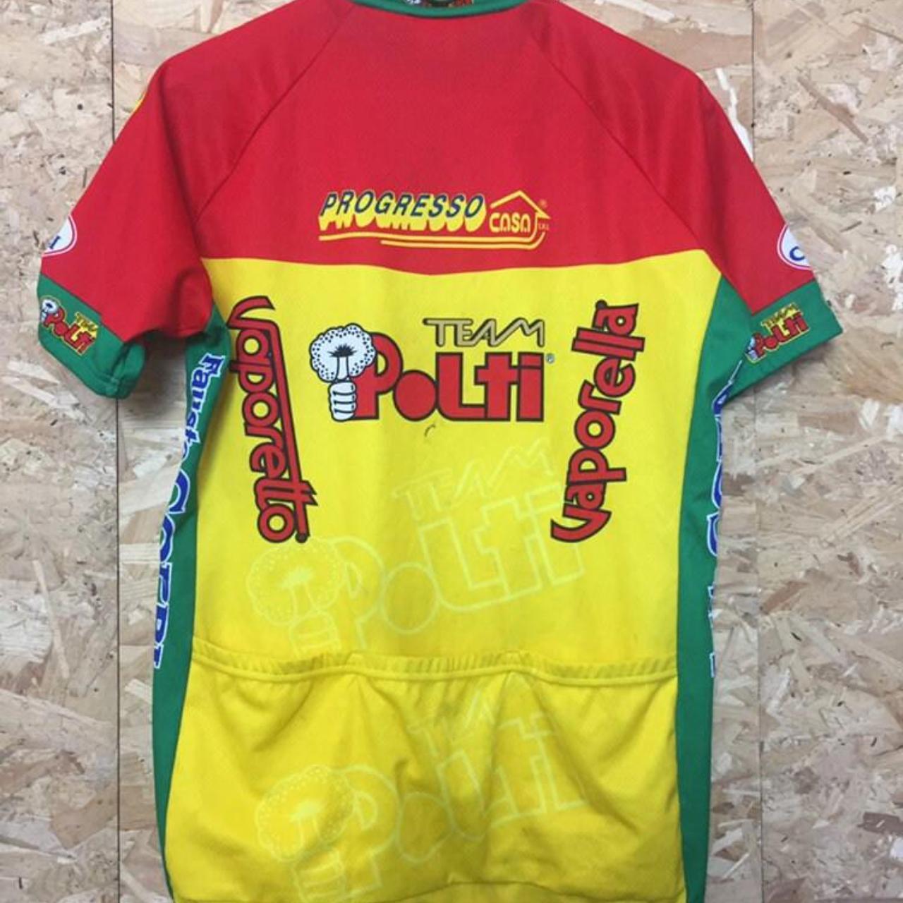 Vintage 90s Italian made Team Polti Vuelta Italia Tour de France style cycle jersey red yellow size