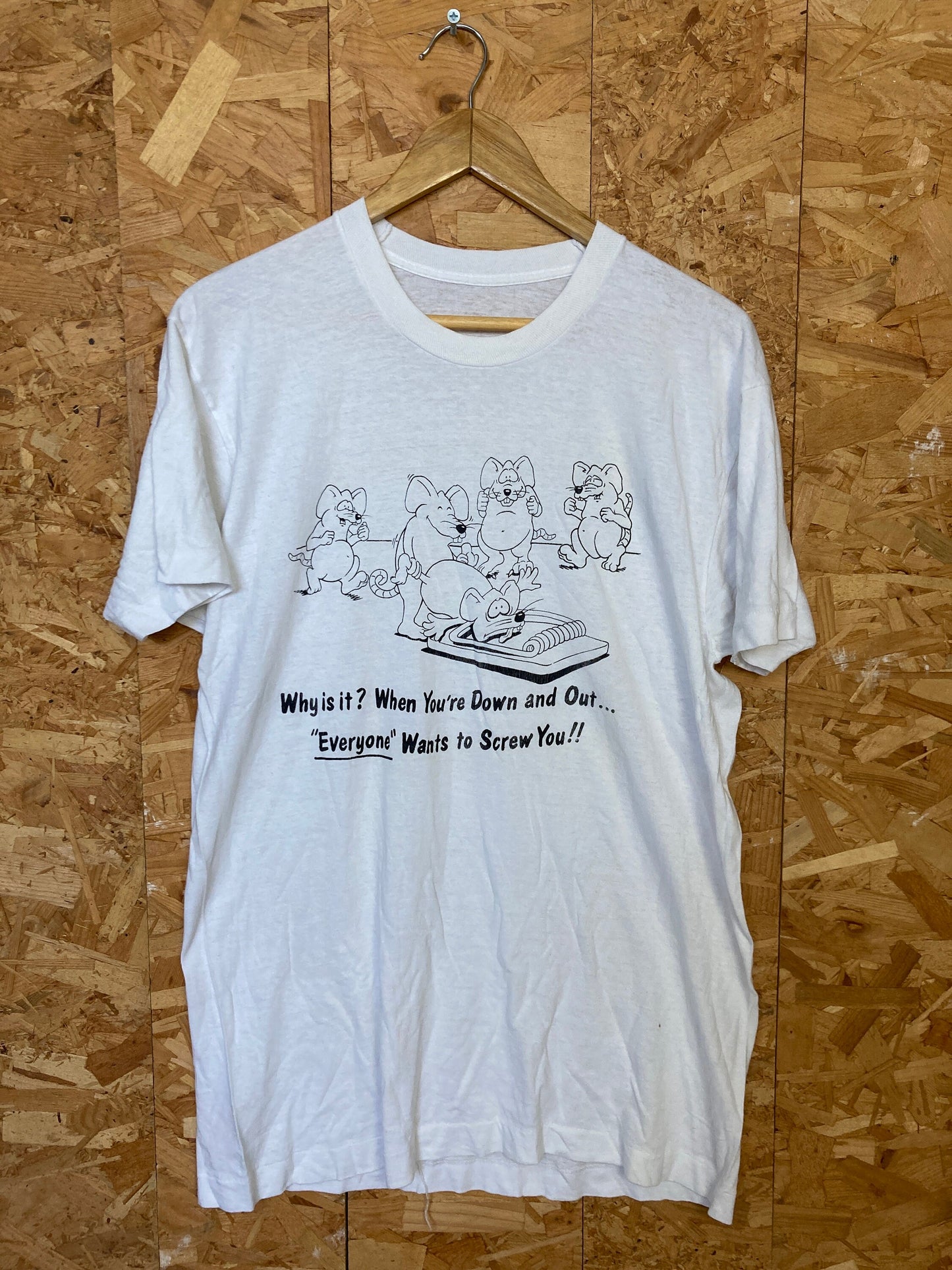 Vintage 80s funny mouse trap slogan graphic white single stitch t-shirt size large