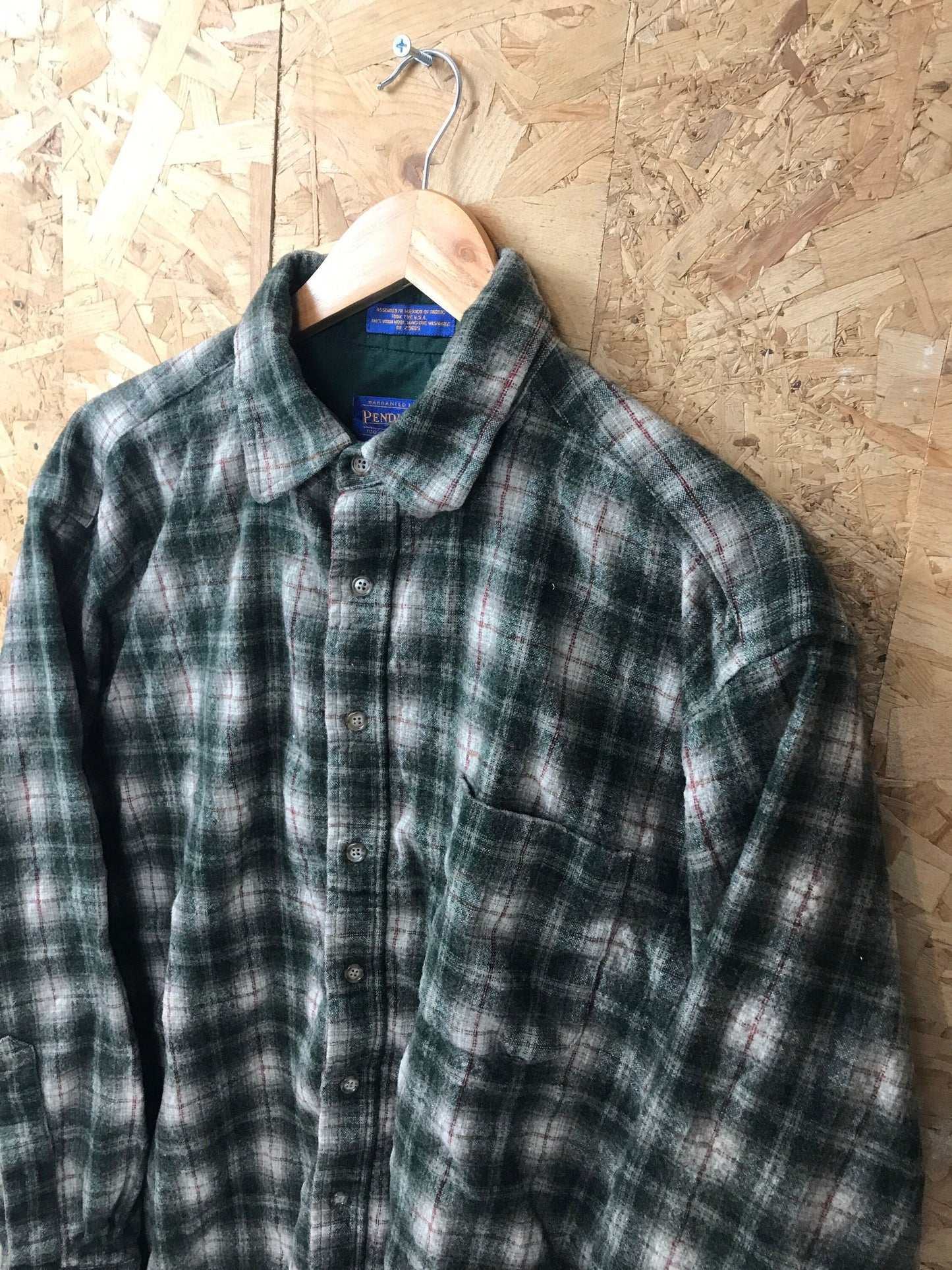 80s vintage Pendleton USA  green brown beige check wool western shirt size large