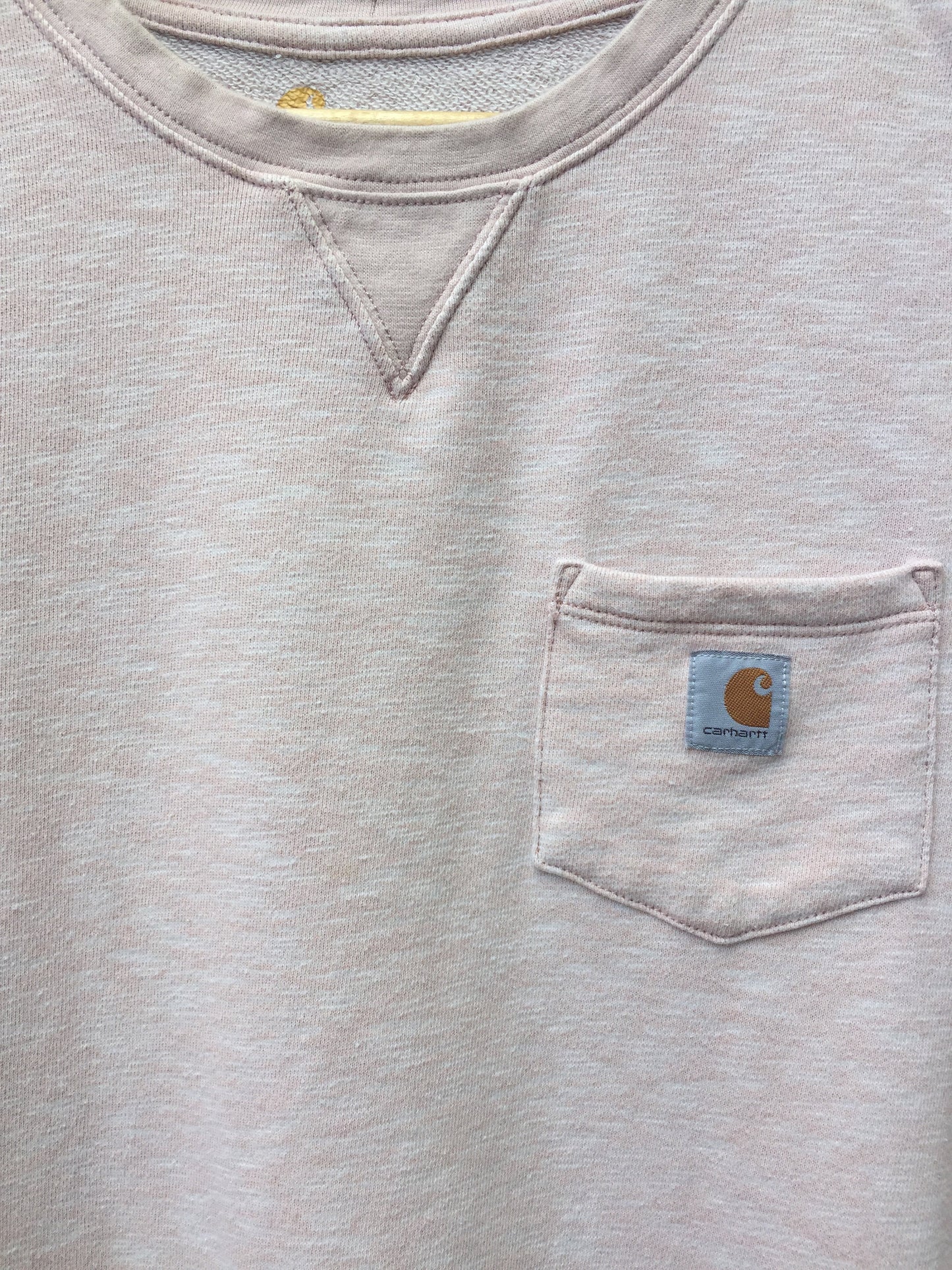 Vintage 90s Carhartt off white light pink minimal 1 pocket sweater size medium