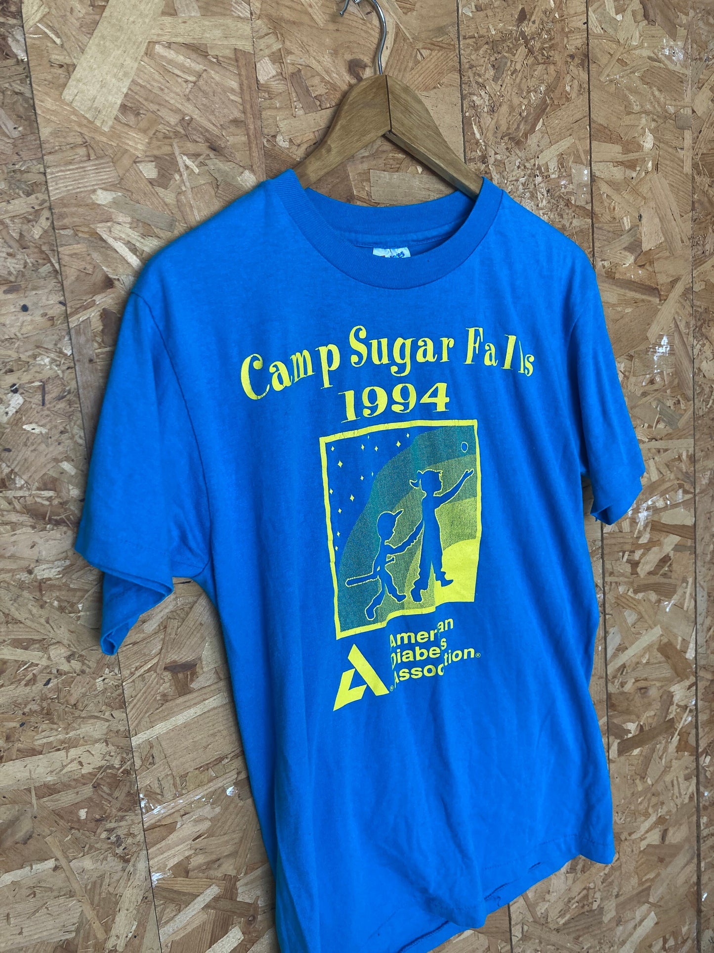 Vintage 90s Quirky Camp Sugar Falls souvenir single stitch USA bright blue & yellow t-shirt size medium