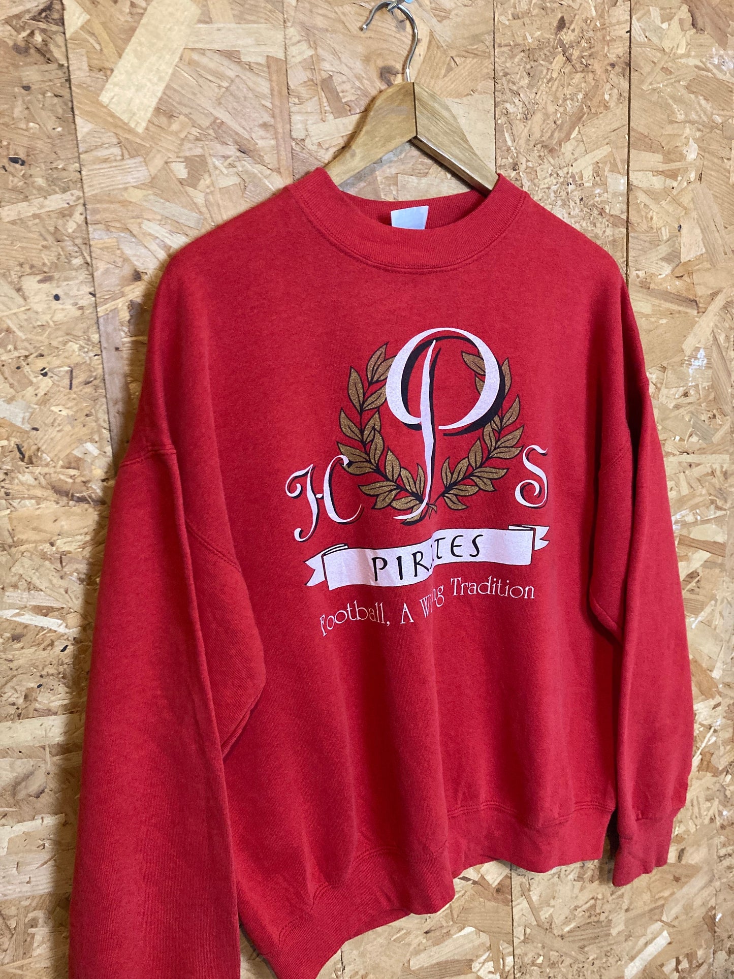 Vintage 90s red HPS Pirates USA college Football team sweater size large