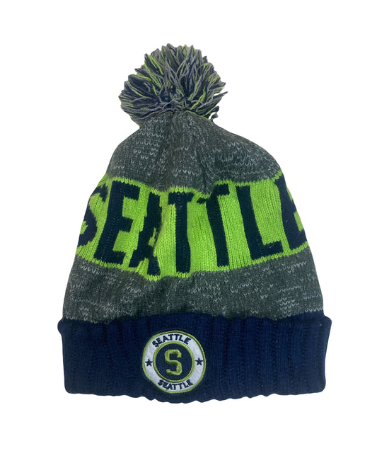 Vintage Seattle navy blue green team spell out winter beanie hat