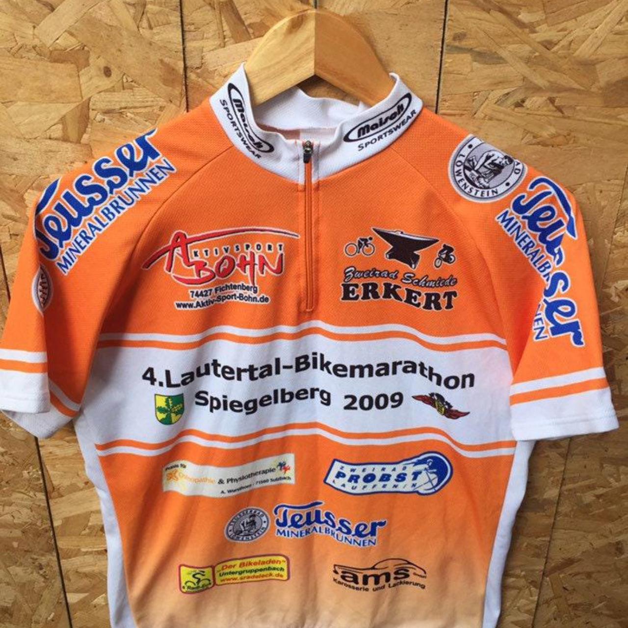 Vintage Lautertal Bikemarathon Germany souvenir Tour de France style cycle jersey orange white blue size medium