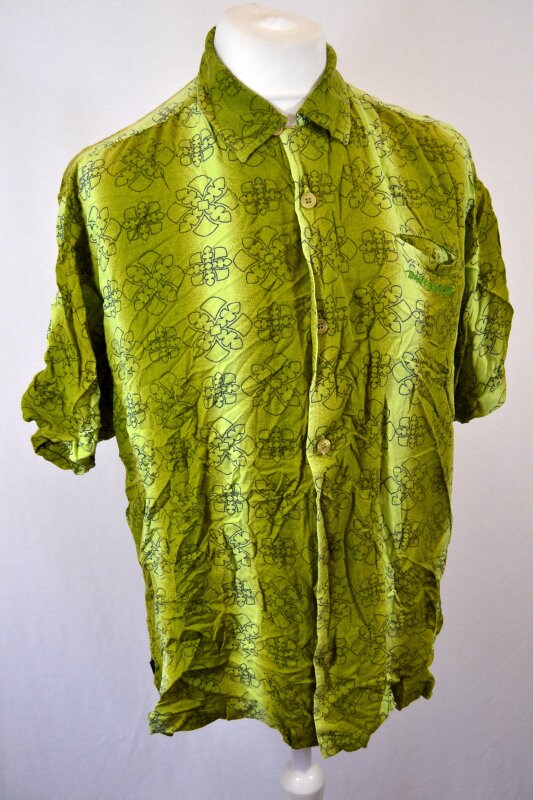 Vintage 90s olive & lime green hawaiian ugly party shirt sleeve shirt by Banghera size XL