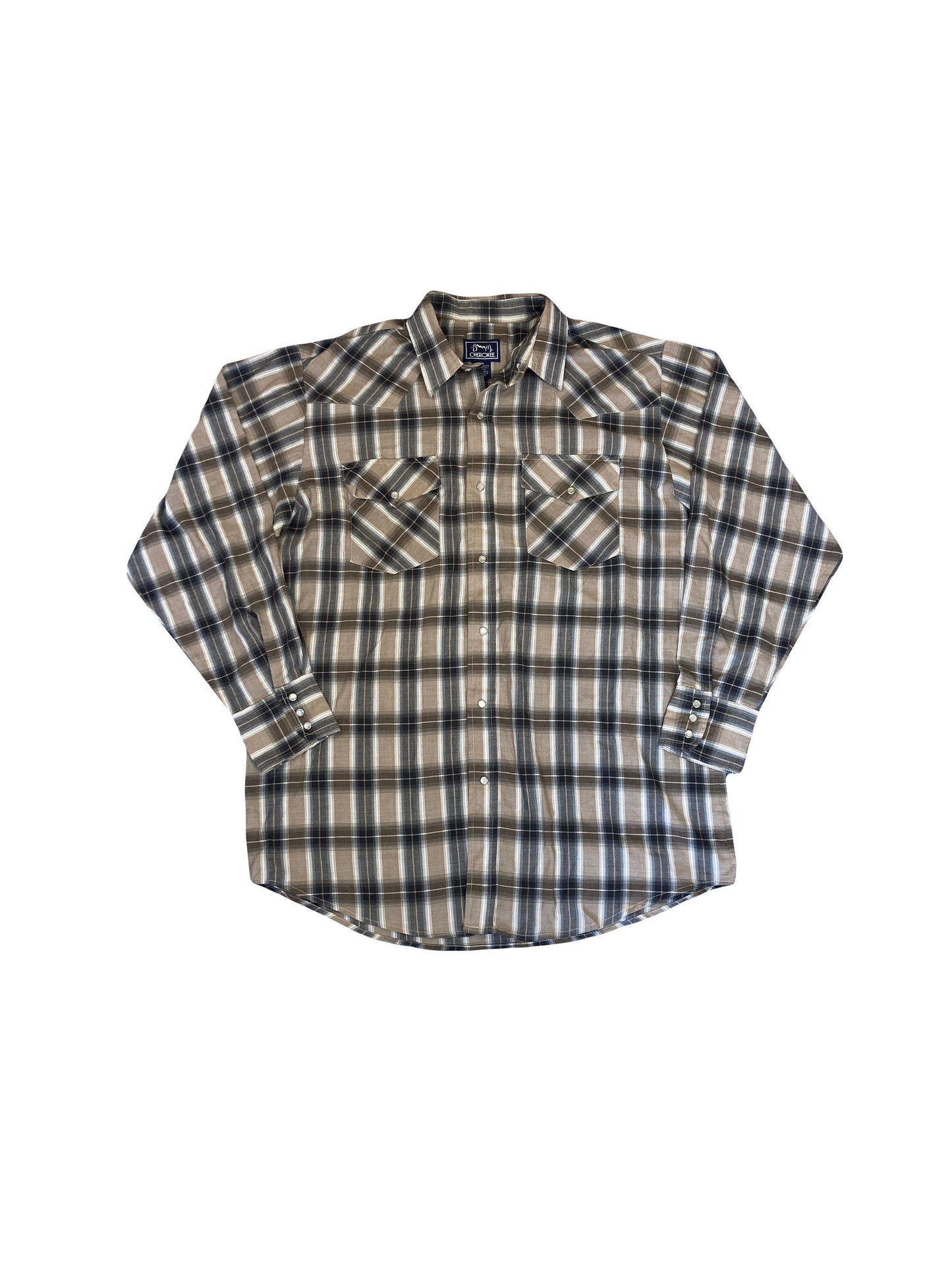 Vintage 90s beige blue grey check shirt by Cherokee size medium oversized fit