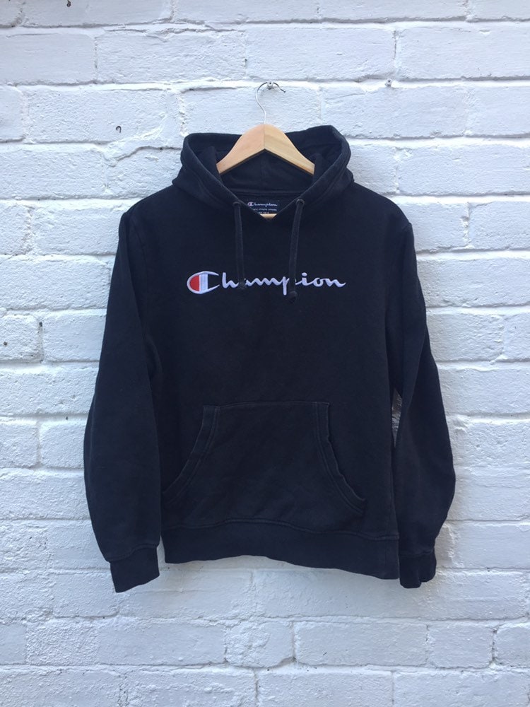 Vintage 90s Champion black embroidered spell out hoodie size small