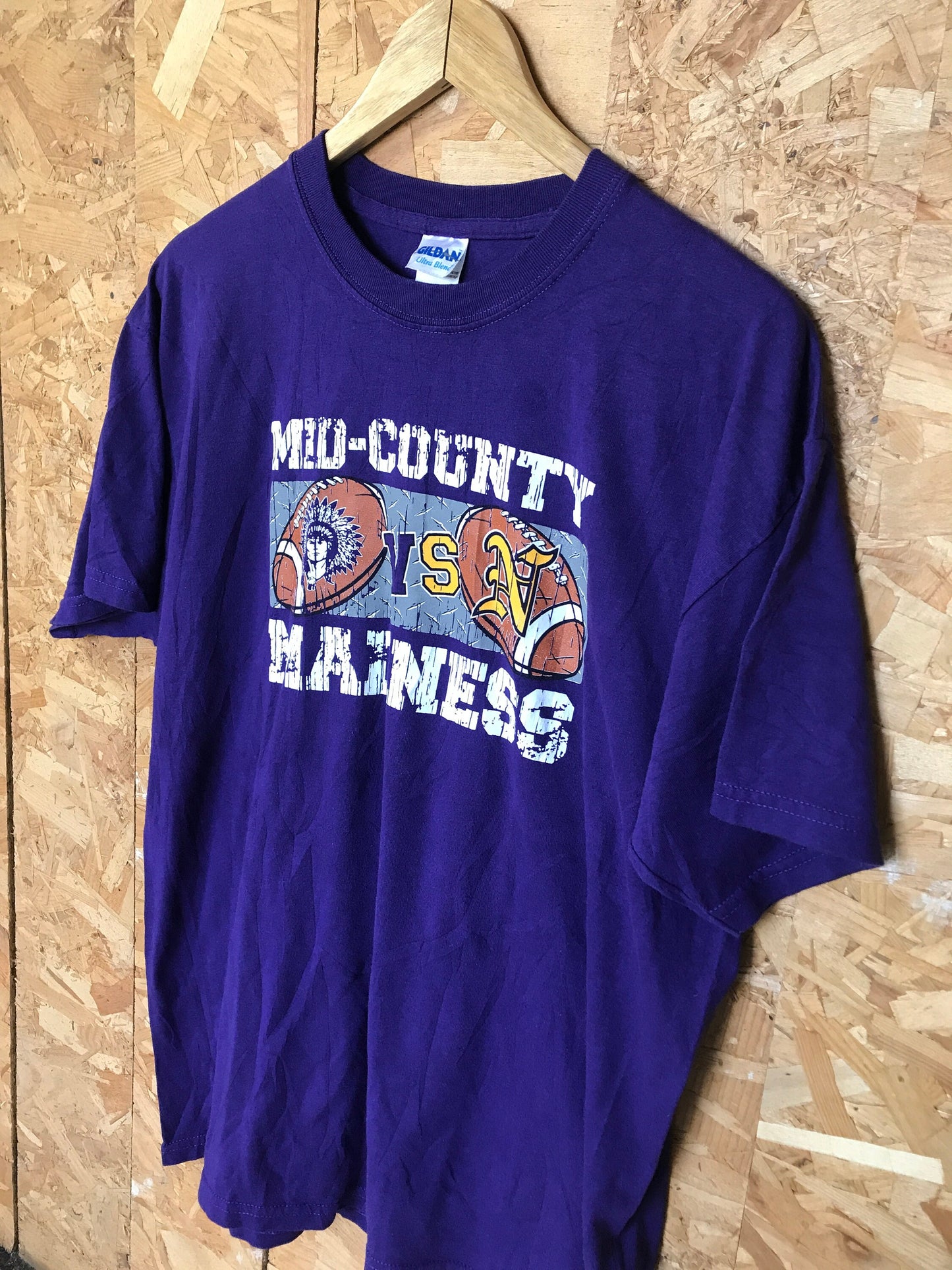 Vintage 90s Texas College Football Midcounty Madness Indians v Bulldogs purple t-shirt size large