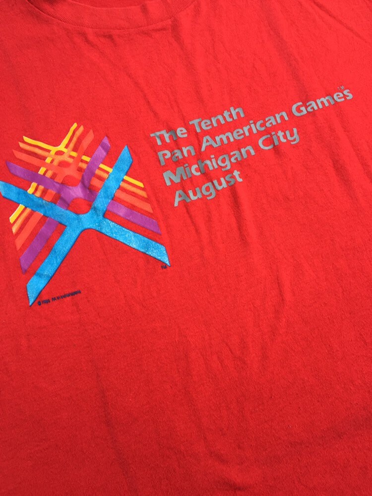 Vintage 85’ tenth pan American games Michigan city USA souvenir red t-shirt size medium