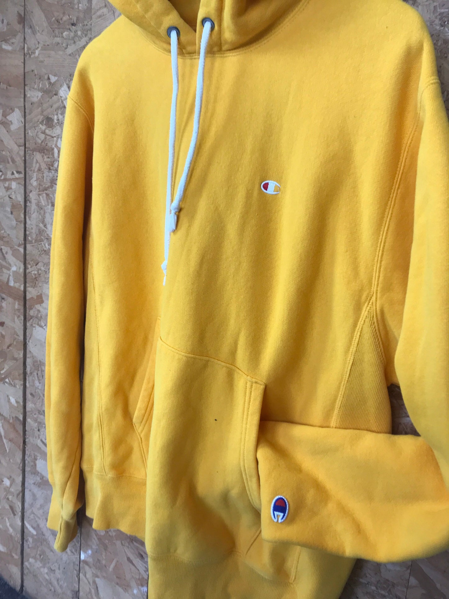 Vintage early 90s Champion USA heavy duty reverse weave yellow hoodie size medium