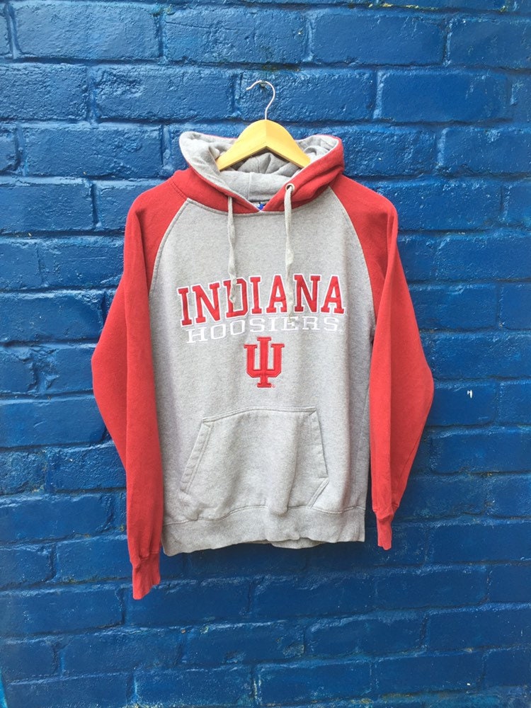 Vintage 90s USA Indiana Hoosiers College uni team grey marl red hoodie size medium