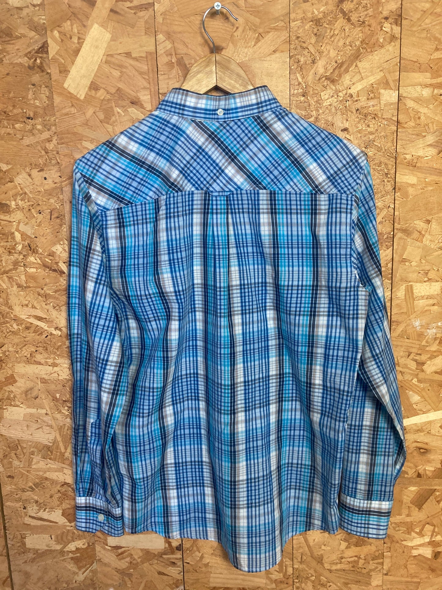 Vintage Ben Sherman light blue navy tablecloth check long sleeve Mod skinhead retro punk button down