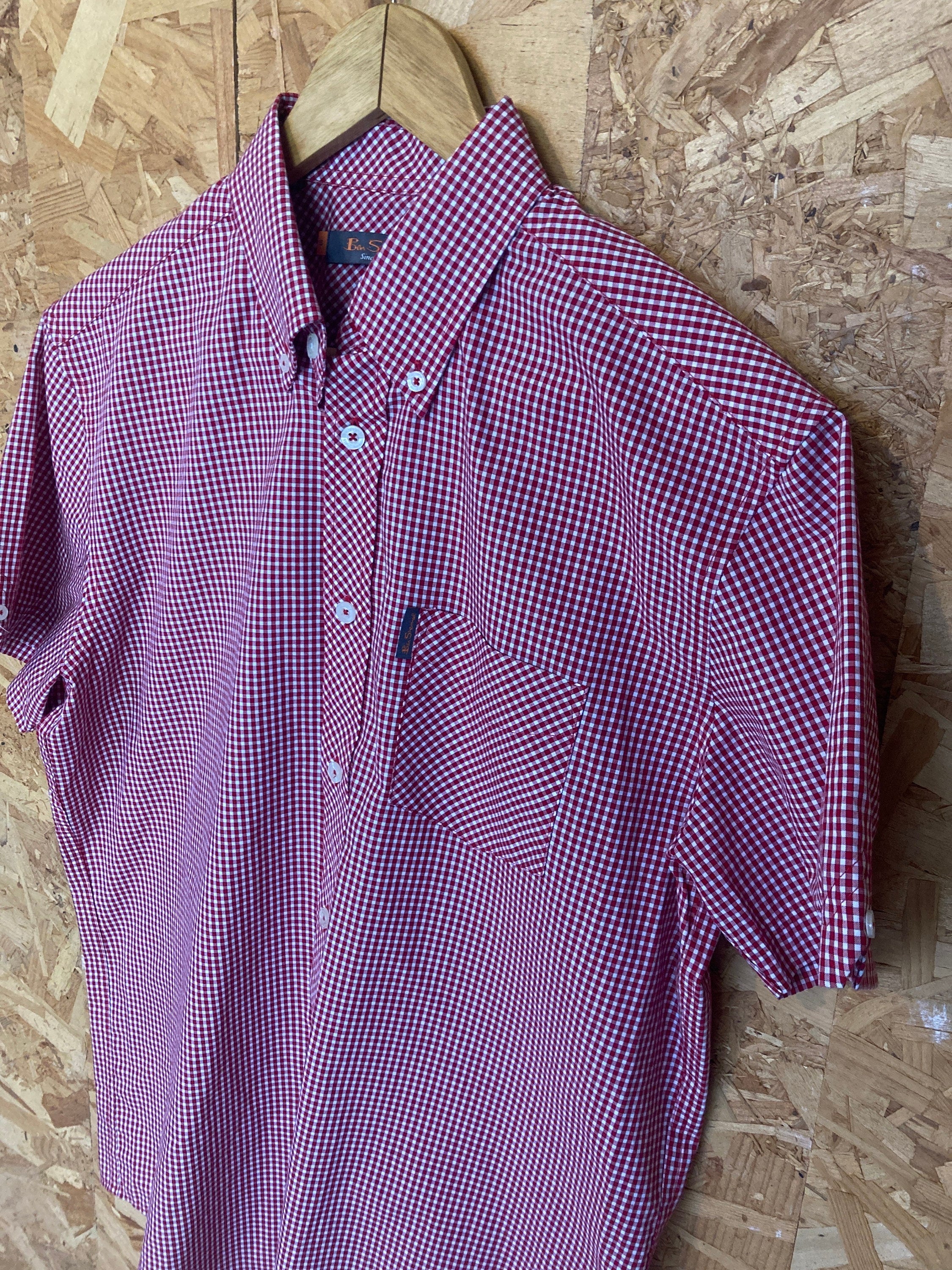 Vintage Ben Sherman red tablecloth fine check short sleeve Mod skinhead retro punk shirt size small