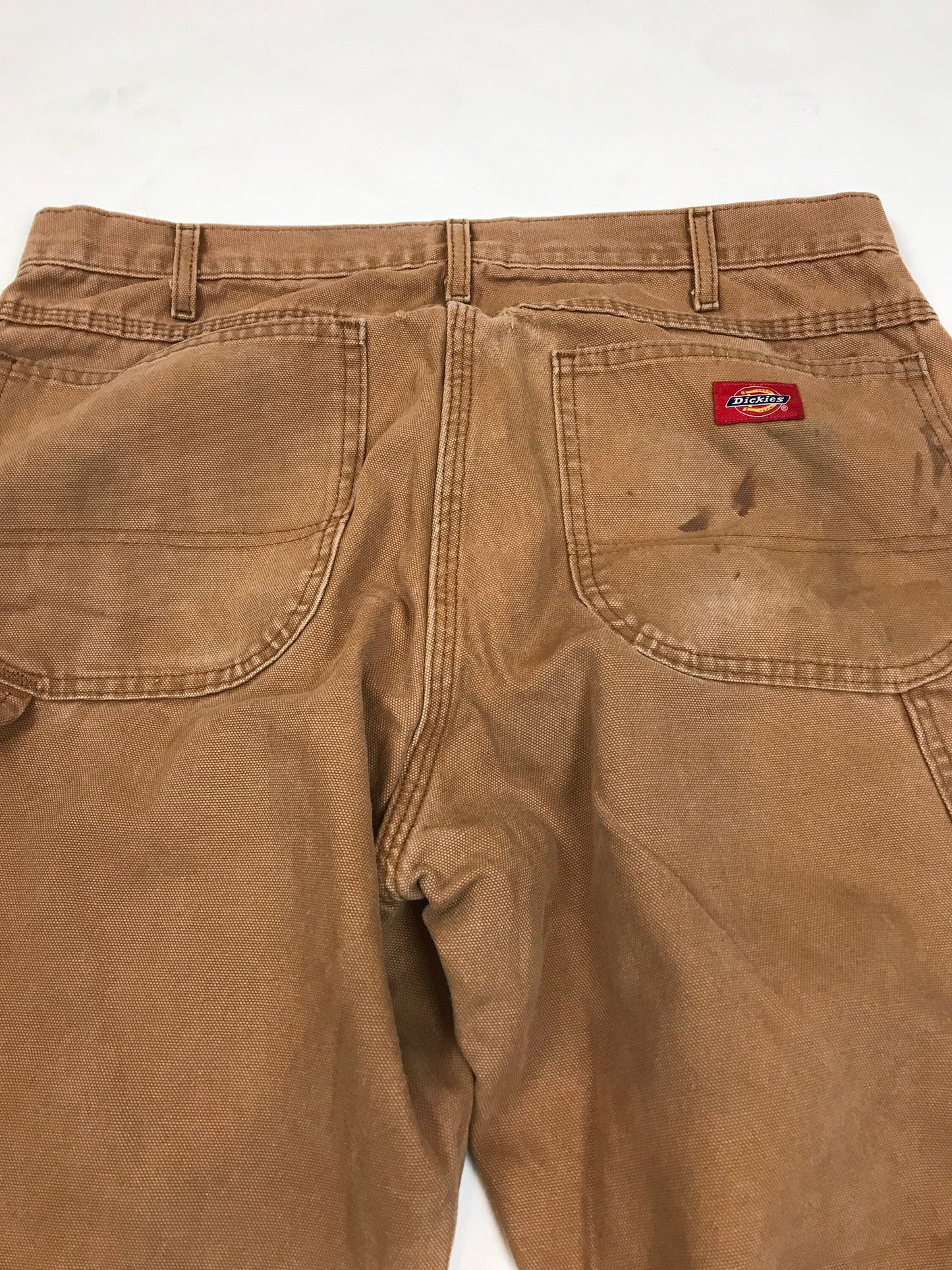 Vintage 90s W36 L33 distressed worn tan beige Dickies heavy cotton canvas duck weave workwear carpenter pants trousers W36 L33