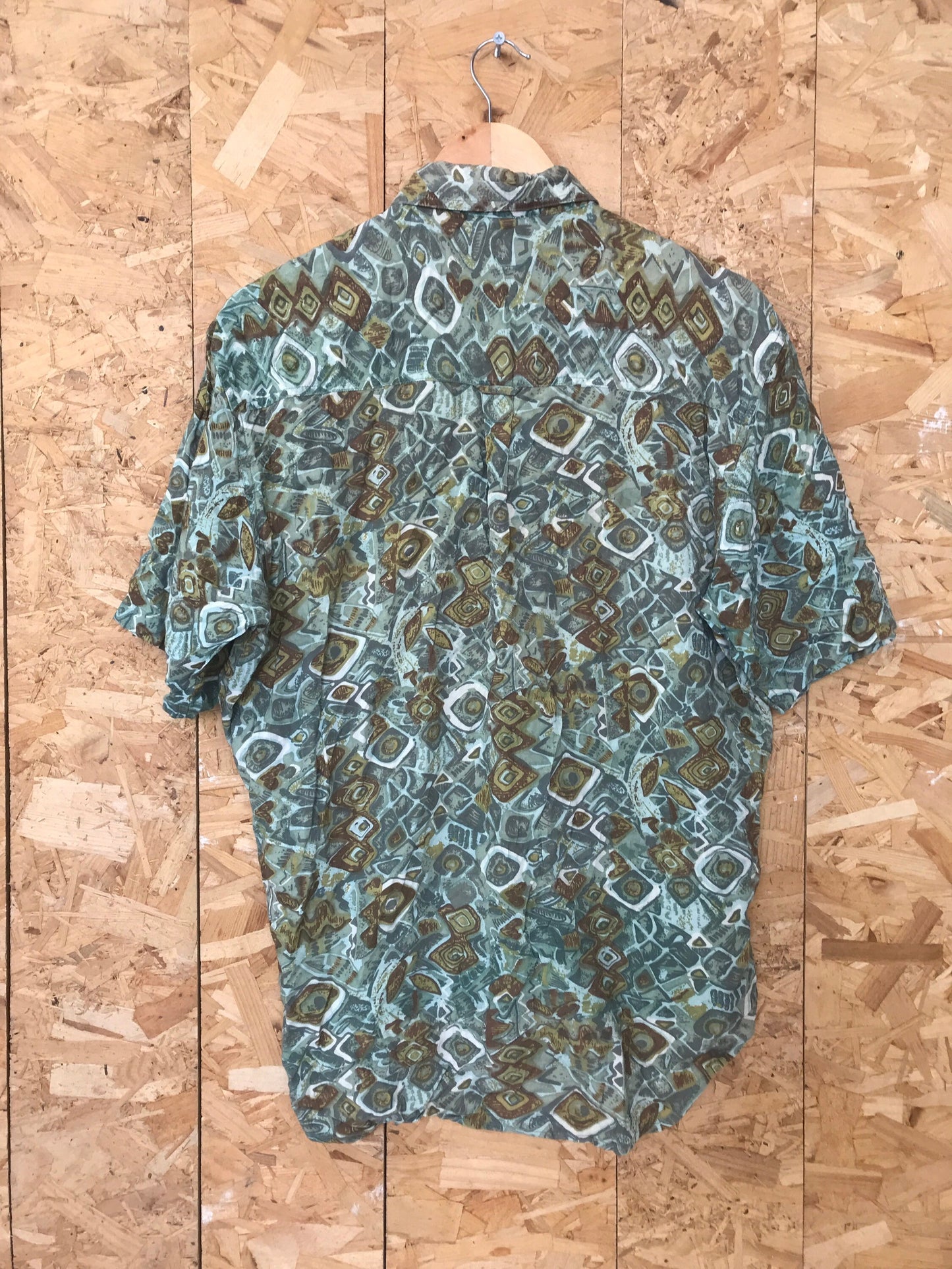 Vintage 90s mens ugly grungy green brown abstract pattern shirt sleeve summer party shirt size medium