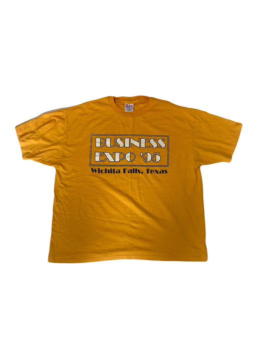 Vintage 90s Business Expo 95' Wichita Falls Texas Quirky typography USA souvenir yellow t-shirt size XL