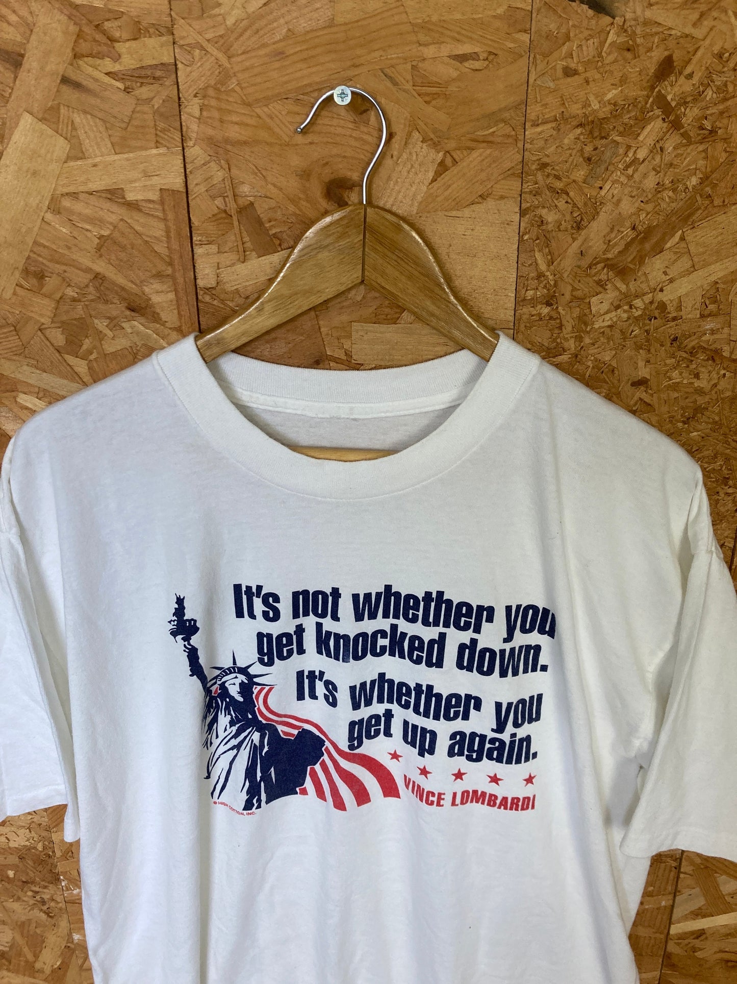 Vintage 80s Vince Lombardi inspirational quote patriotic USA souvenir single stitch white t-shirt size XL