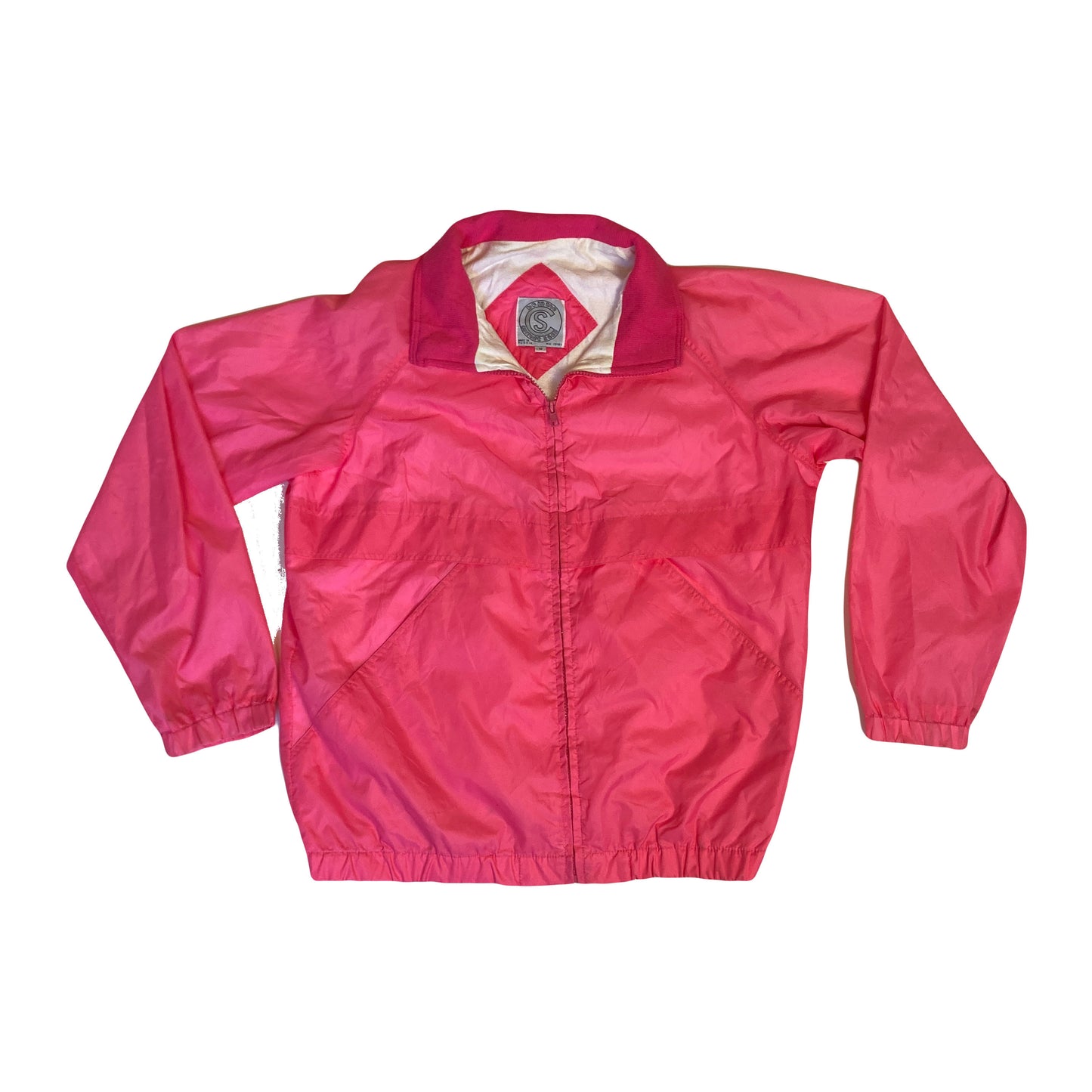 Vintage 80s Soviet Russian pink shell track zip jacket windbreaker size medium