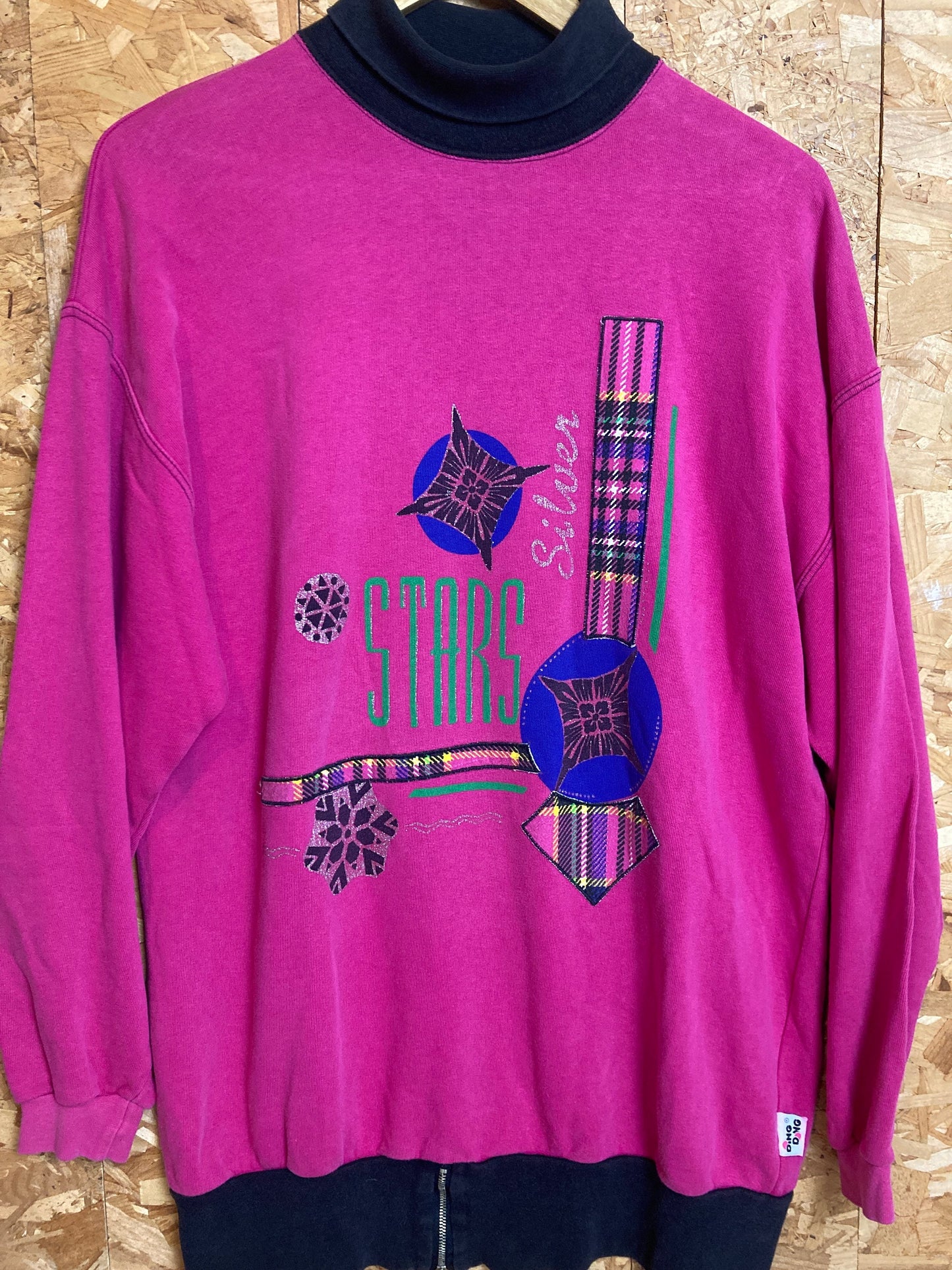 Vintage 80s quirky pink gym aerobics oversized roll neck sweater size X-large by Ping Pong