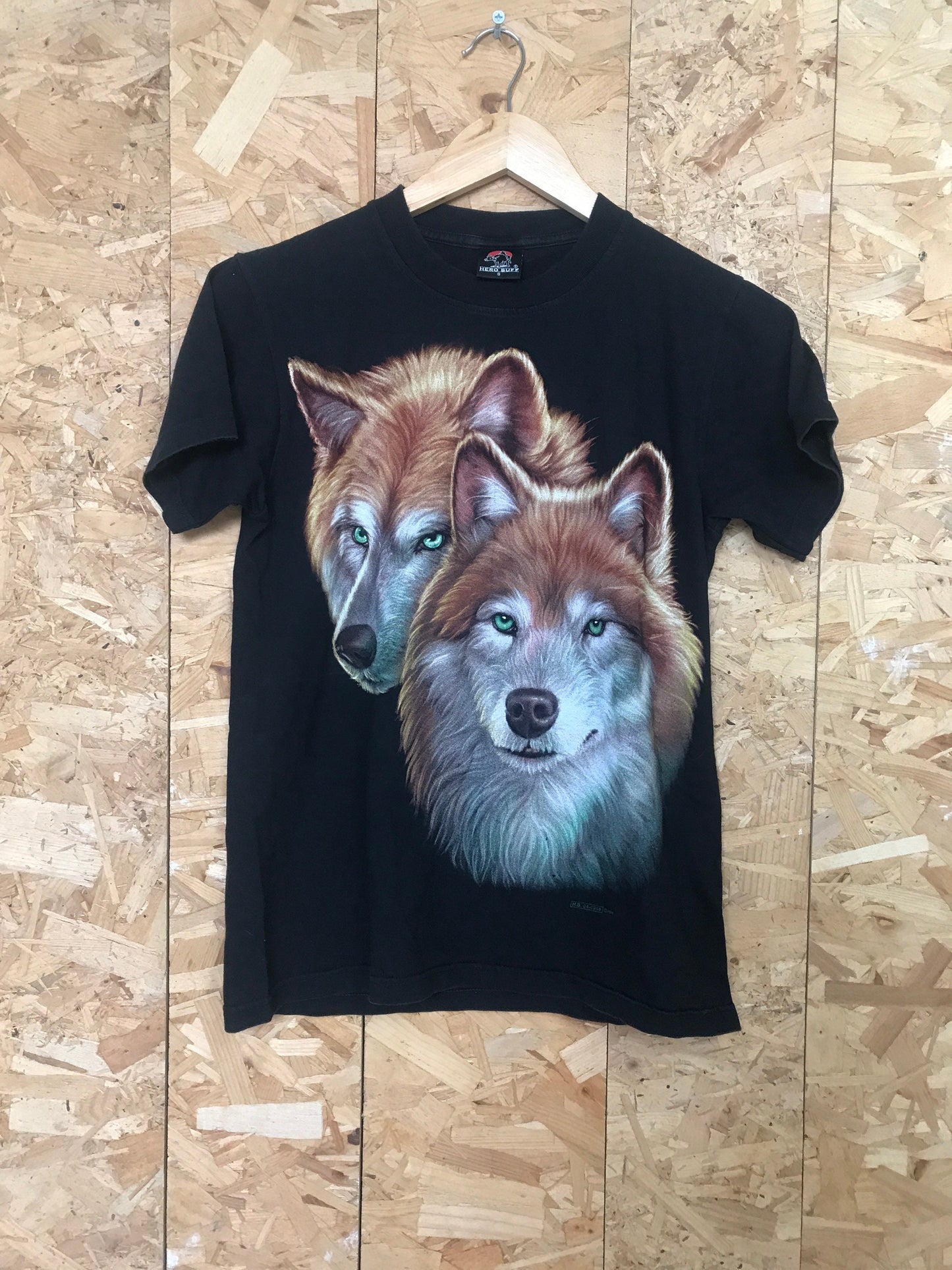 Vintage Wolf pups animal printed nature scene black t-shirt size small