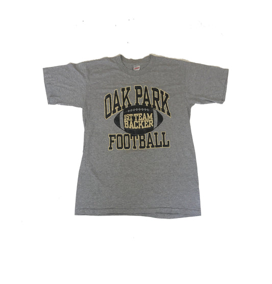 Vintage 90s USA college Oak Park Football 1st team backer souvenir grey t-shirt size large