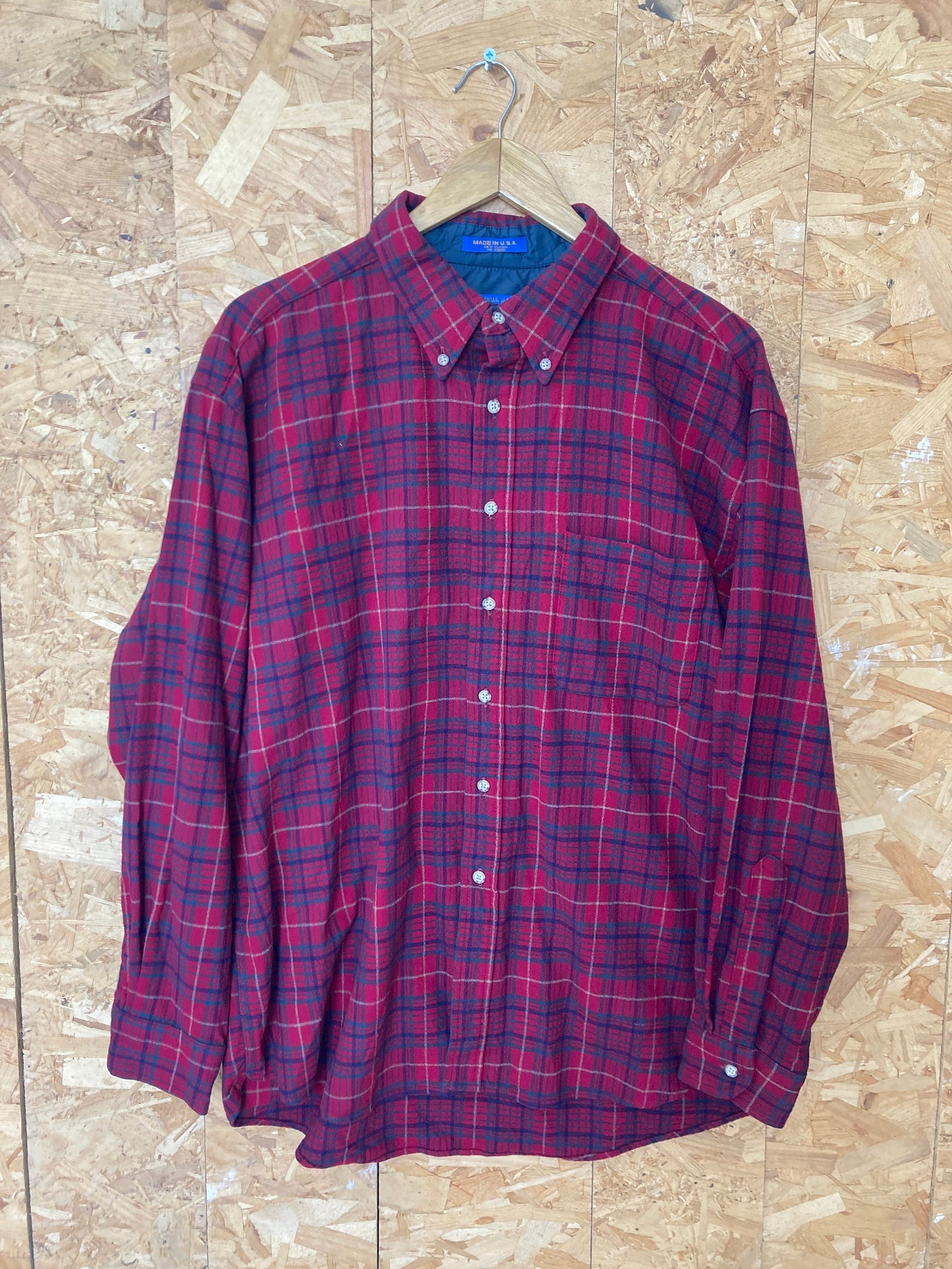 Vintage 90s Pendleton USA made red green fine check 100% virgin wool shirt size XL