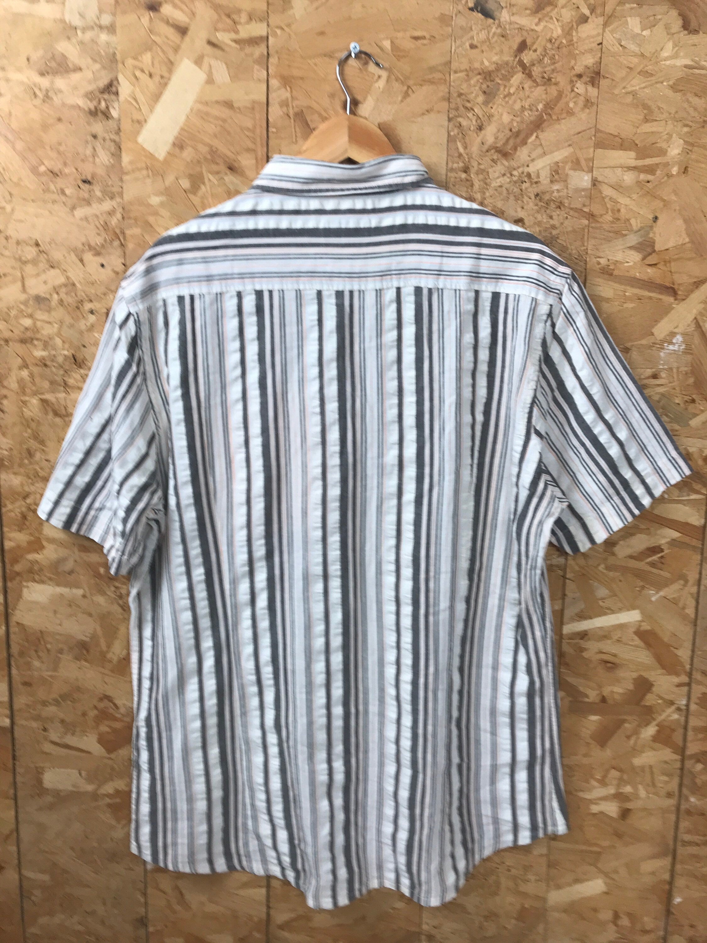 Vintage 90s Robe De Kappa off white coral brown pin striped short sleeve linen shirt size XX large