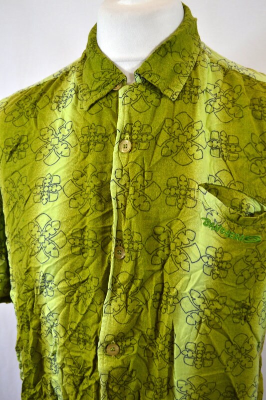 Vintage 90s olive & lime green hawaiian ugly party shirt sleeve shirt by Banghera size XL