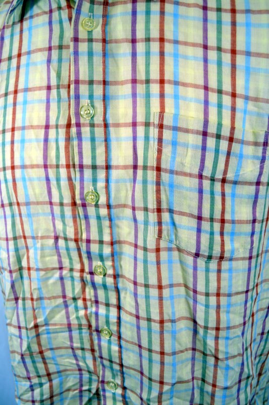 Vintage 90s beige multicolour check nerdy short sleeve shirt size large