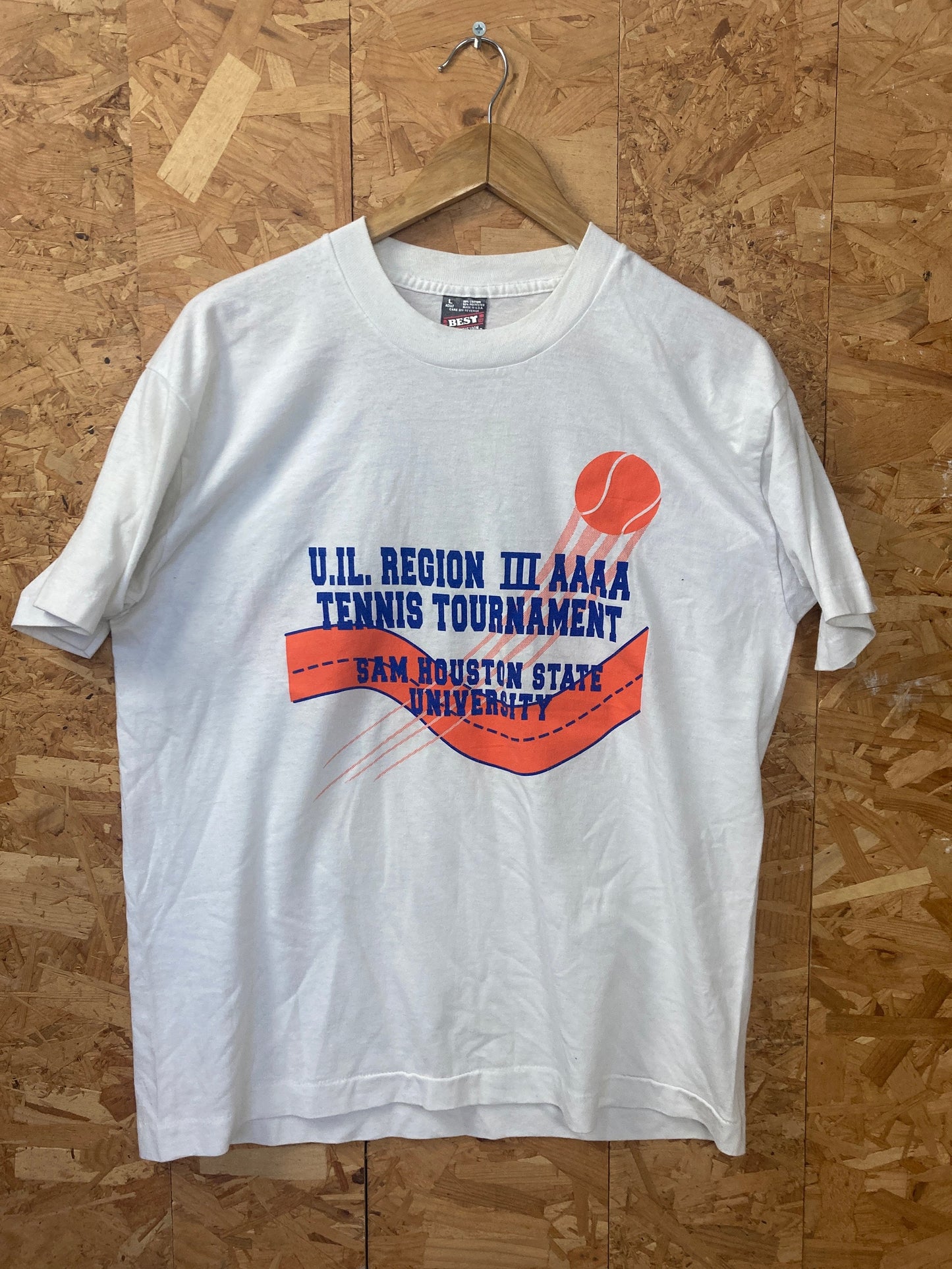 Vintage 90s Houston University Tennis Tournament Go Hard or Go Home USA souvenir white orange t-shirt size large