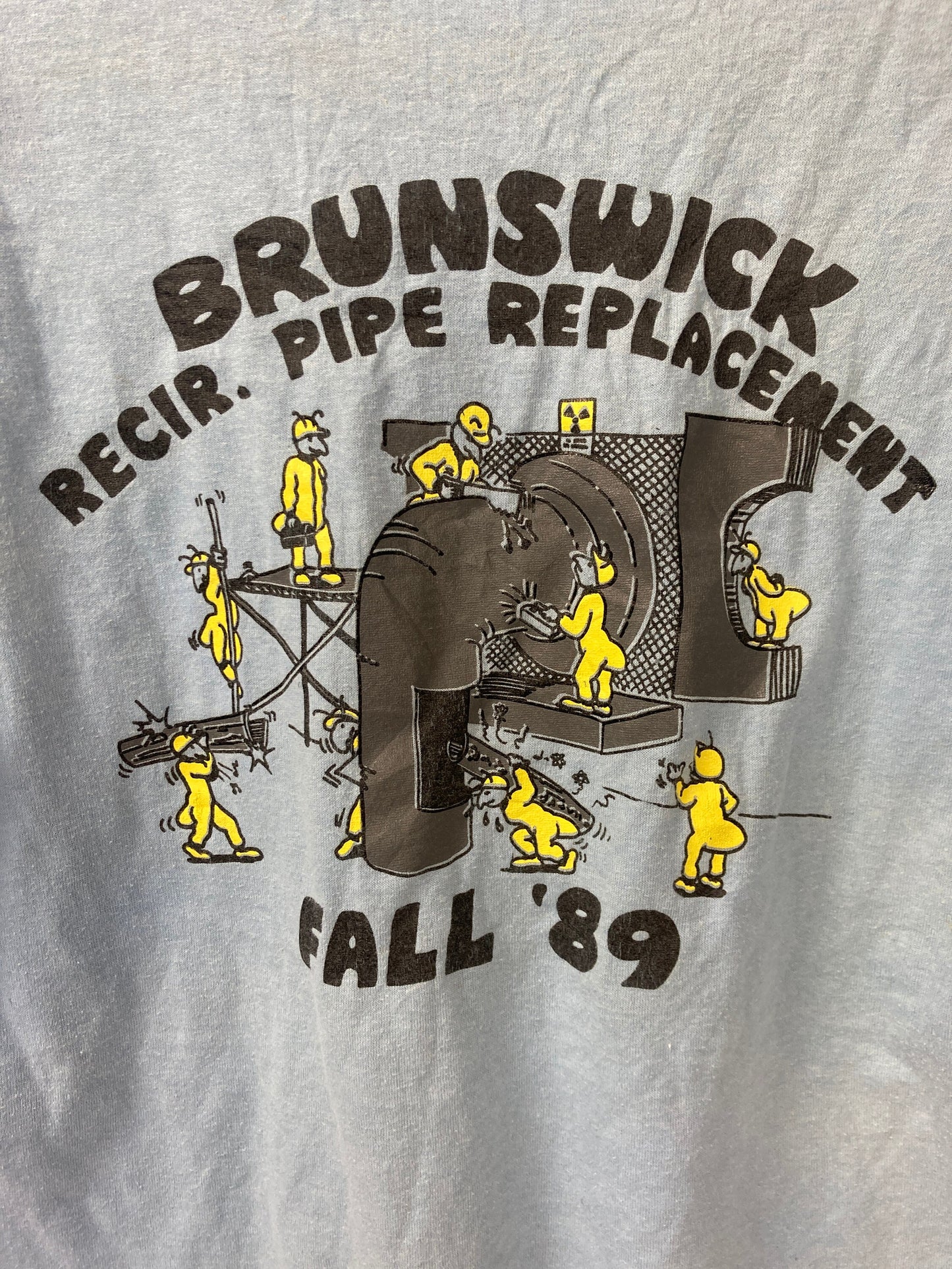 Vintage 80s Quirky Brunswick Pipe Replacement BSEP pocket souvenir USA pastel light blue t-shirt size medium