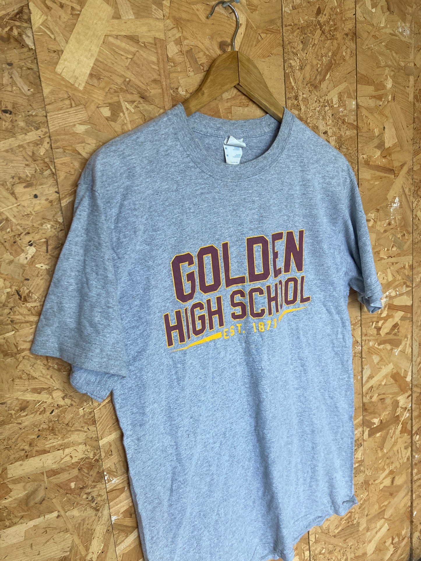 Vintage 90s Golden High School red yellow spell out USA college athletics souvenir grey marl t-shirt size medium