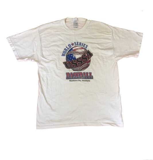 Vintage World Series USSSA Baseball tournament souvenir white t-shirt size XL