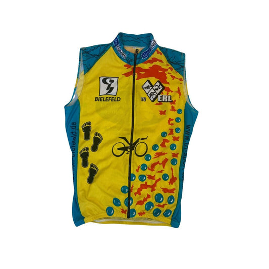 Vintage Y2K sleeveless triathlon bielefeld Mallorca yellow orange blue cycle jersey size M