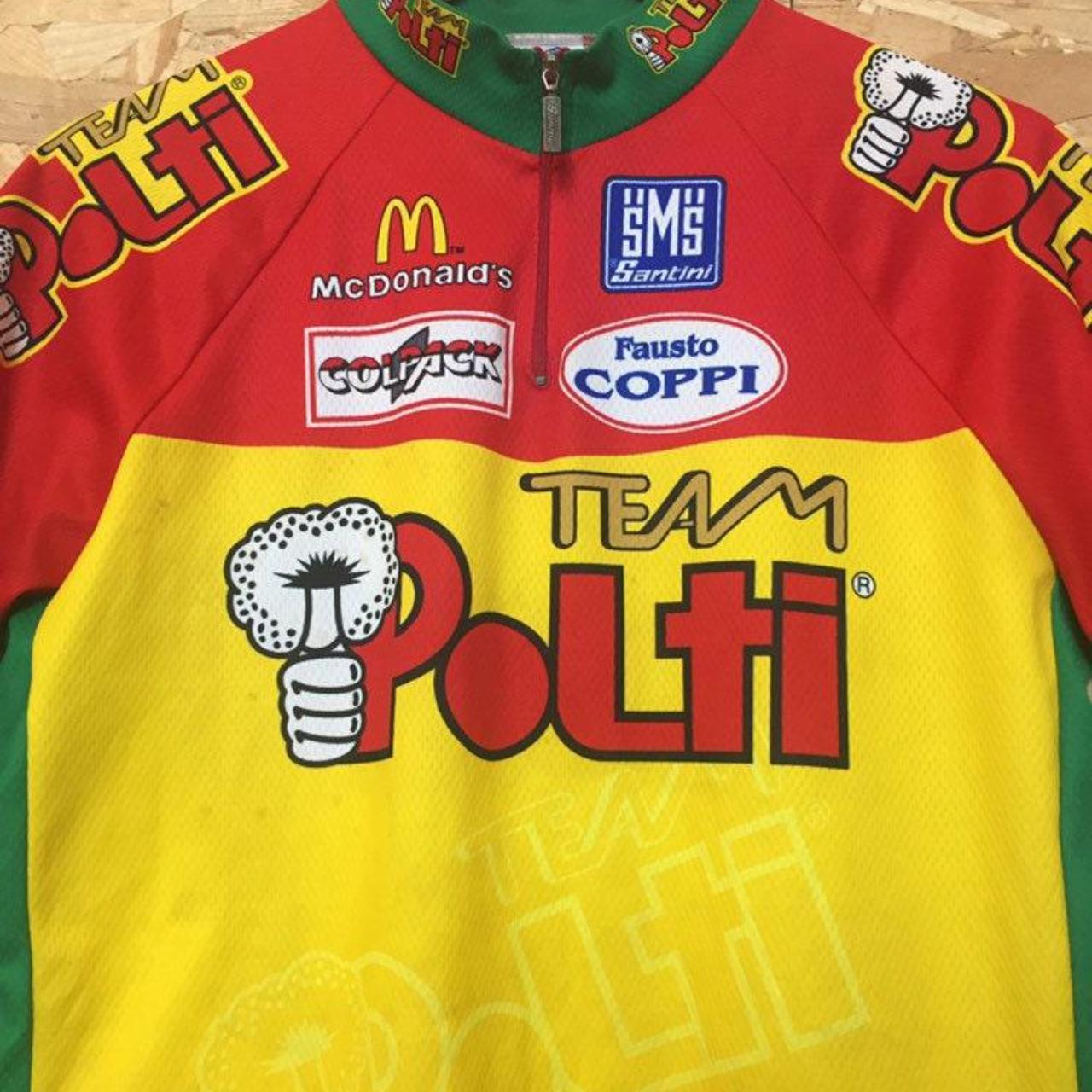 Vintage 90s Italian made Team Polti Vuelta Italia Tour de France style cycle jersey red yellow size