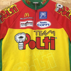 Vintage 90s Italian made Team Polti Vuelta Italia Tour de France style cycle jersey red yellow size