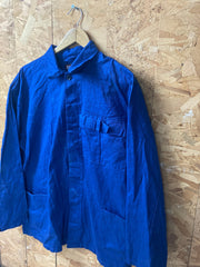 Vintage 90s French / Eastern Europe mid cobalt blue workers chore button jacket sanforized cotton drill distressed size large