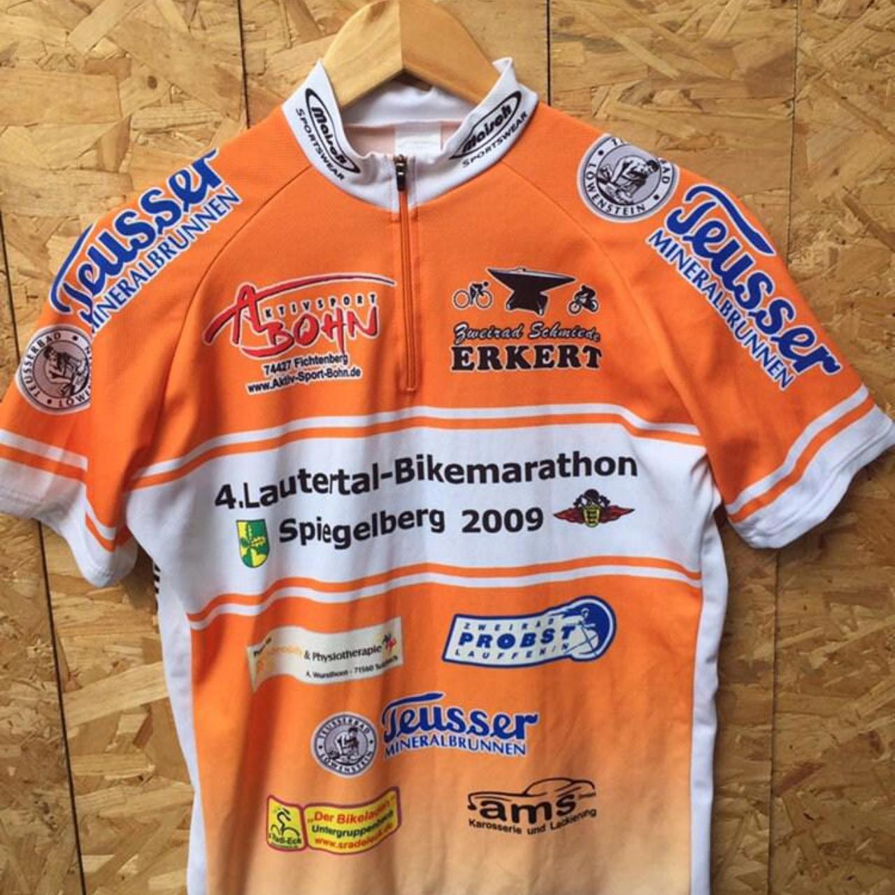 Vintage Lautertal Bikemarathon Germany souvenir Tour de France style cycle jersey orange white blue size medium