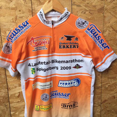 Vintage Lautertal Bikemarathon Germany souvenir Tour de France style cycle jersey orange white blue size medium