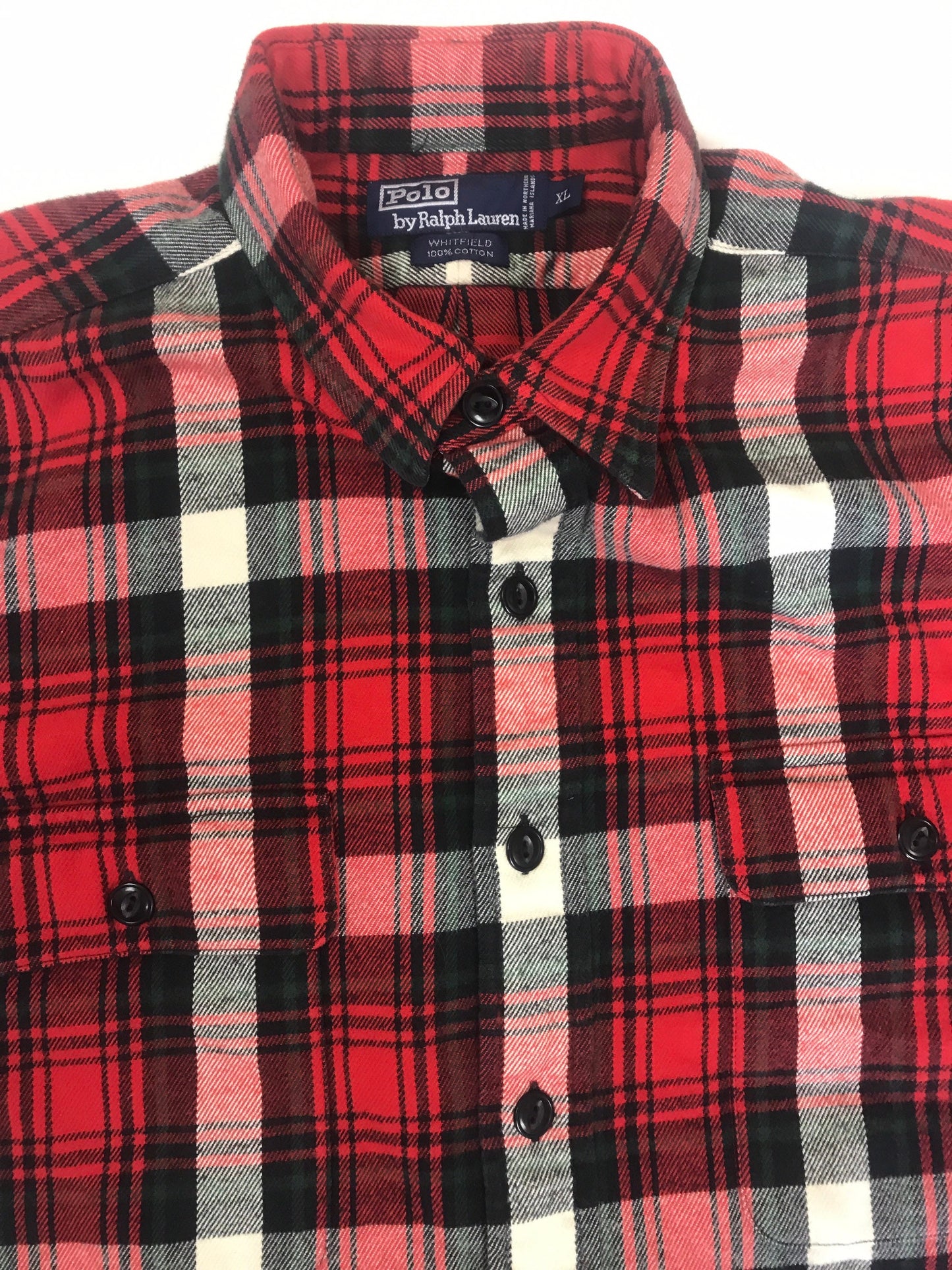 Vintage Y2K red black white check soft brushed wingfield heavy cotton oversized CPO shirt size XL by Ralph Lauren