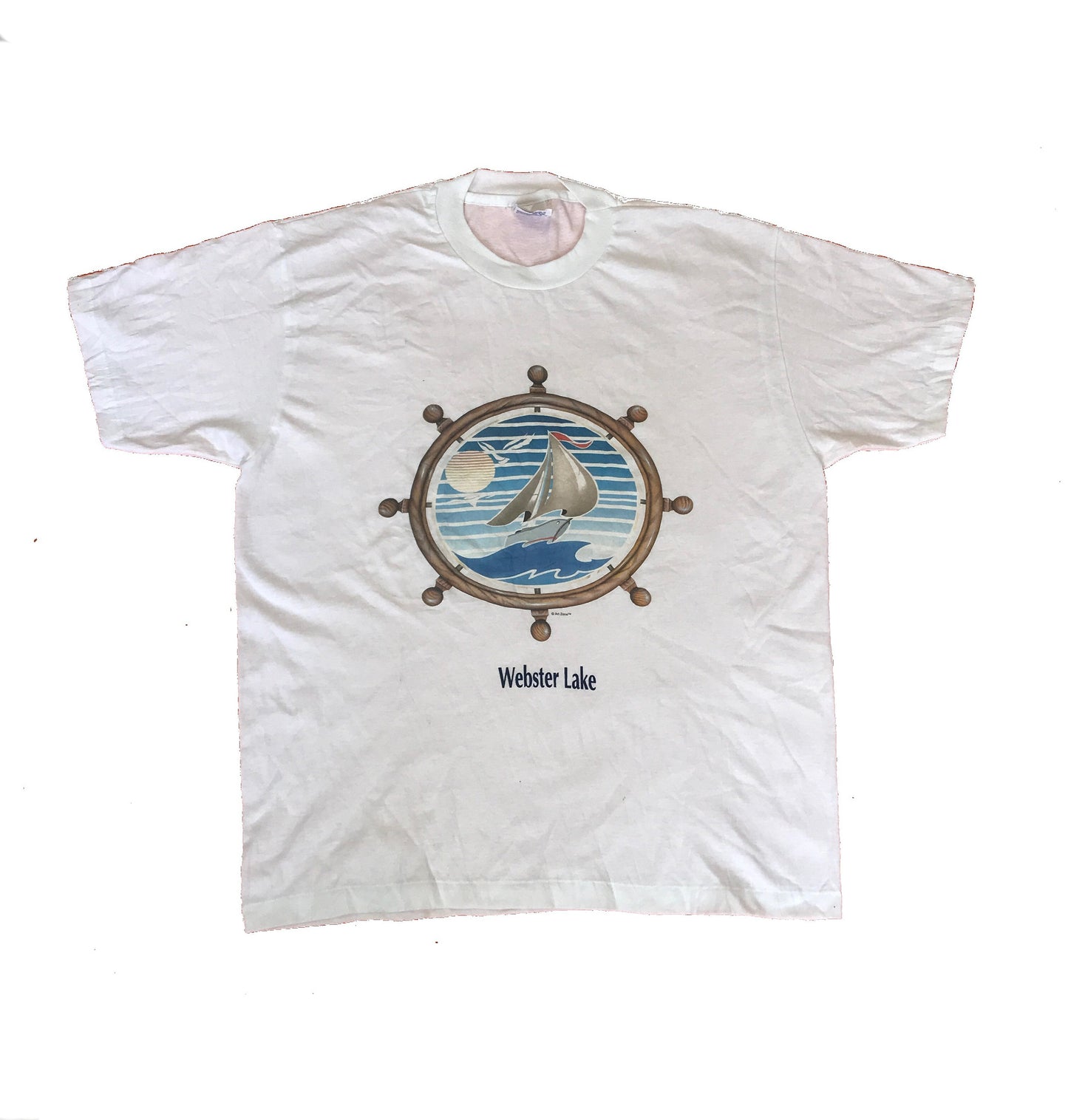 Vintage 90s Webster Lake Massachusetts sailing boat USA souvenir white t-shirt size Large