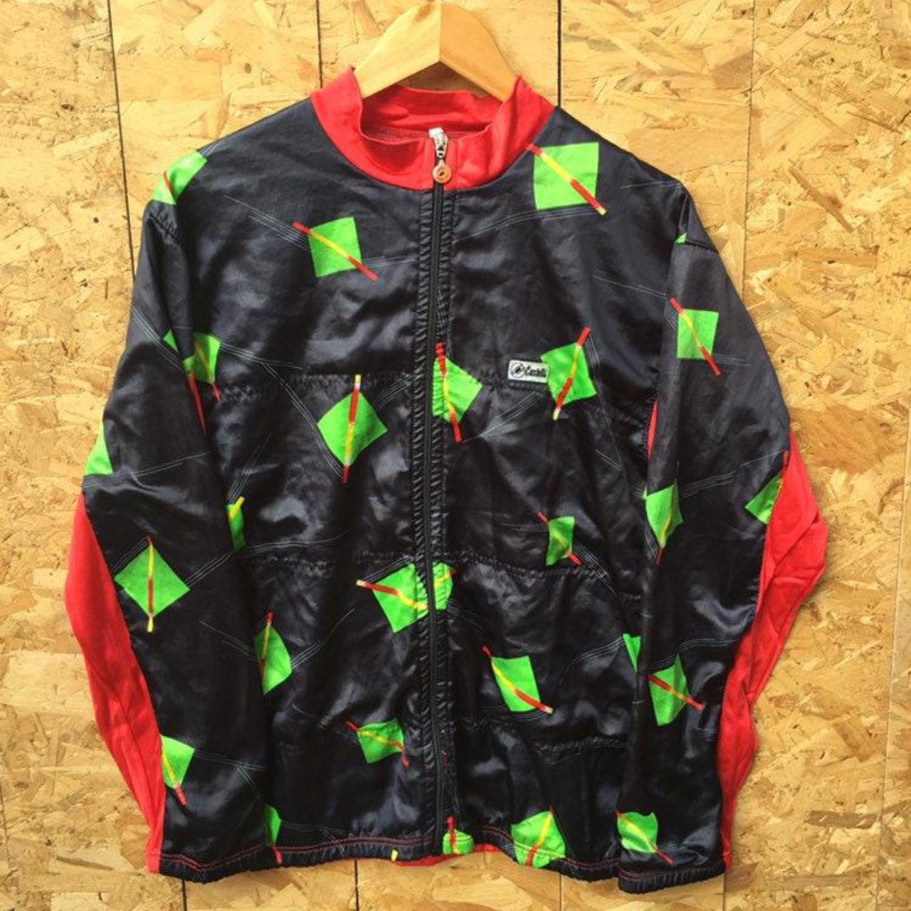 Vintage 90s high quality Castelli Italian made cycle jacket black satin green red size XL