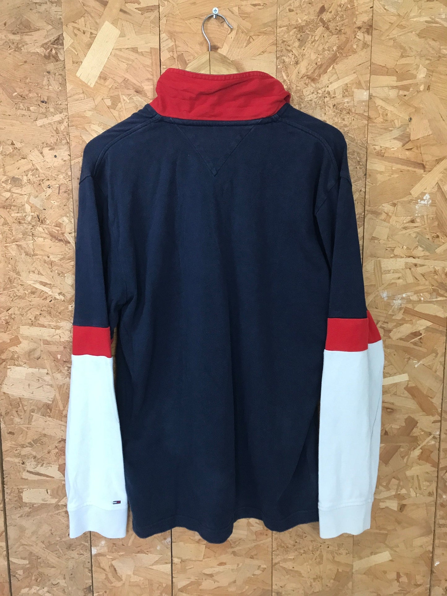 Vintage Y2K Tommy Hilfiger Spell out navy blue white long sleeve polo shirt/sweater size medium